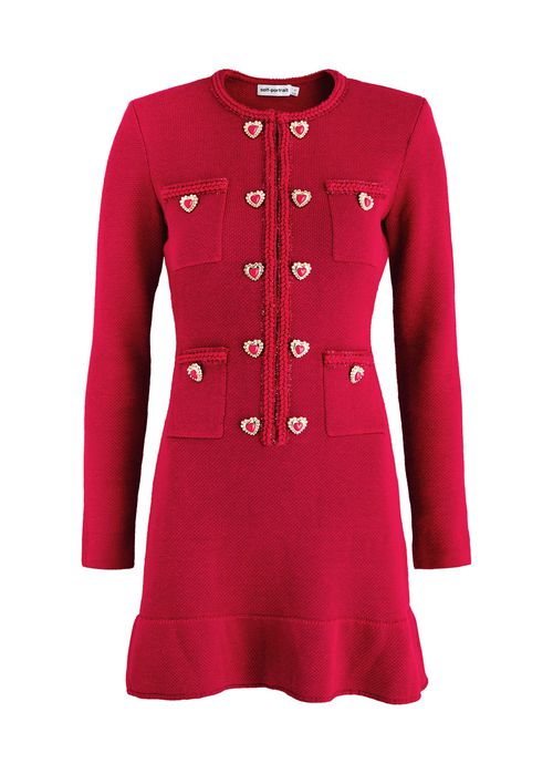 Heart-button Knitted Mini Dress - Red - L (UK14 / L)