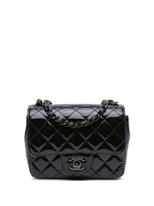 CHANEL Pre-Owned 2021-2024 Mini Square Classic Patent So Black Single Flap crossbody bag