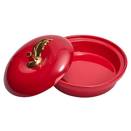 "Apple-Themed 10.5"" Stoneware Covered Pie Plate"