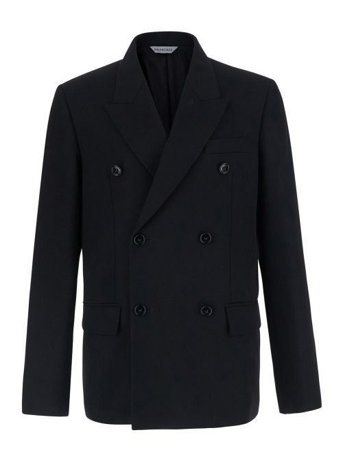 Double-Breasted Wool Blazer — Black