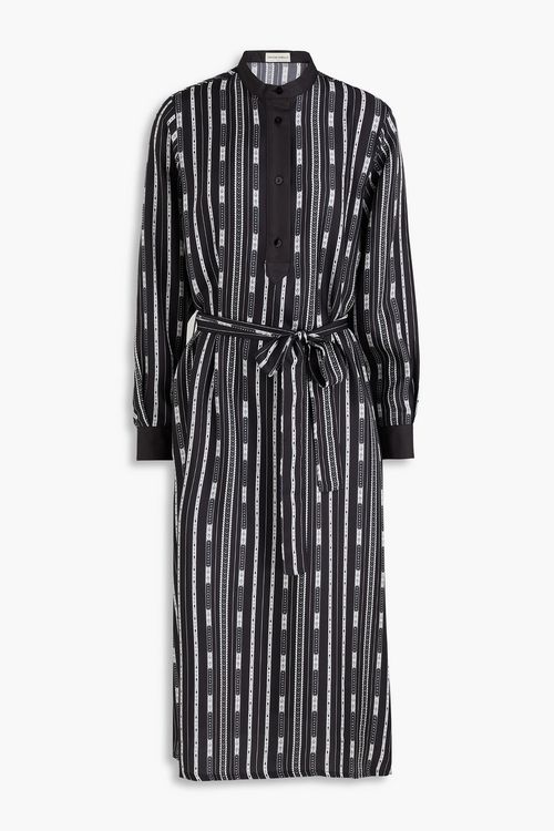 Eve belted printed silk-twill midi dress - Black - M