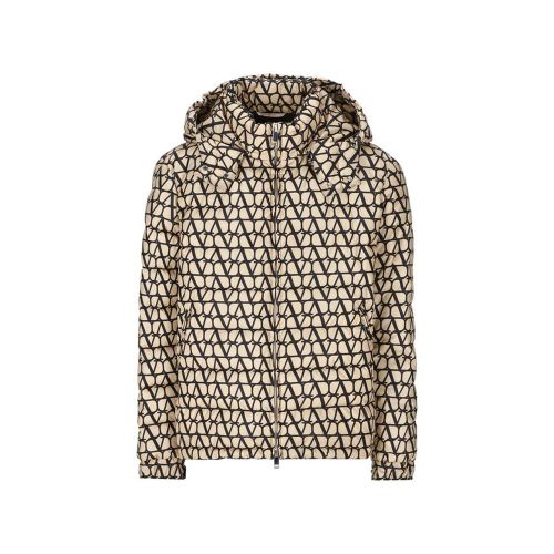 Monogram Jacquard Quilted Down Jacket — Beige
