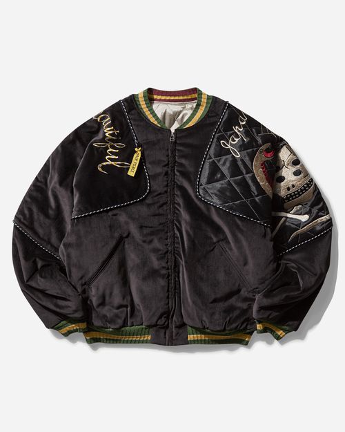 Men s Velveteen Sham Bomber Jacket (Rainskull and Snake) Black