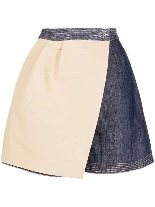 Colour-block denim skirt - Brown