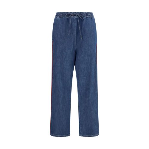 Wide-Leg Denim with Side Stripe Jeans — Blue