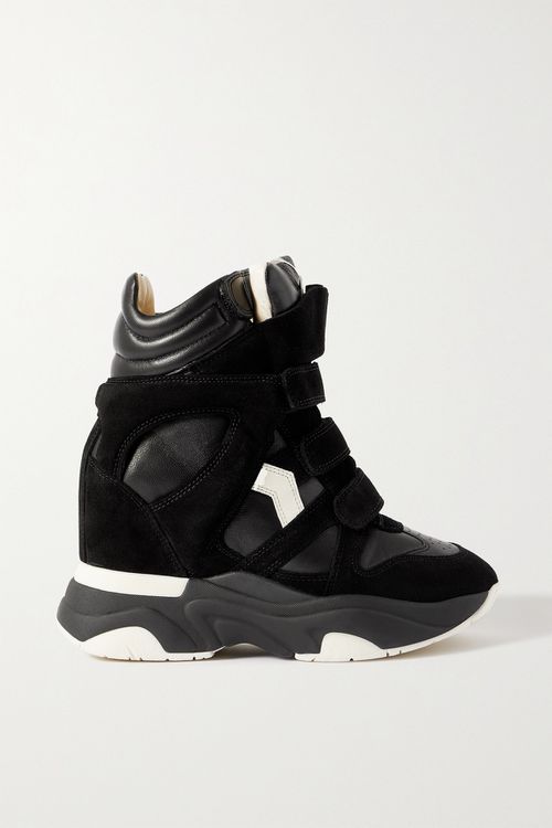 Balskee Leather And Suede High-top Wedge Sneakers - Black