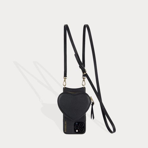 Willa Heart Crossbody Bandolier in Black/Gold | _ / iPhone SE / 876 | Genuine Leather |