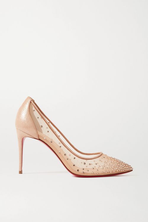 Follies 85 Crystal-embellished Mesh And Glittered-leather Pumps - Neutrals