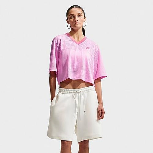 Women's Sportswear Oversized Heritage Cropped Mesh Jersey in Pink Rise/Peony/Peony