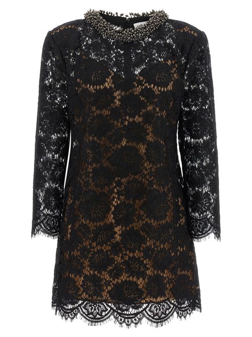 Lace with Jewel Collar Dress — Black