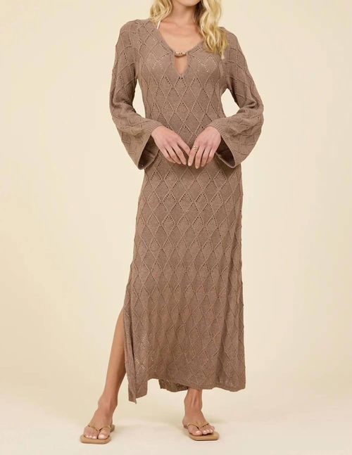 Plunge Diamond Knit Midi Dress In Cocoa