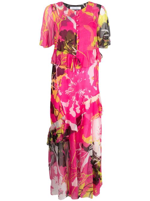 Botanical-print silk dress - Pink