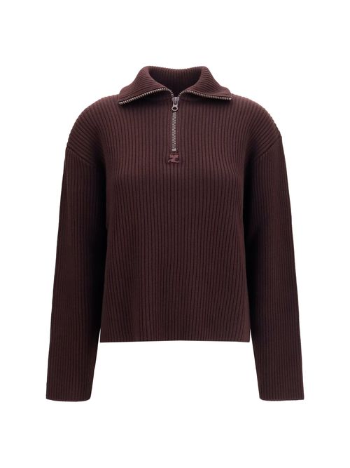 Ribbed Zip Merino Wool Sweater — Red