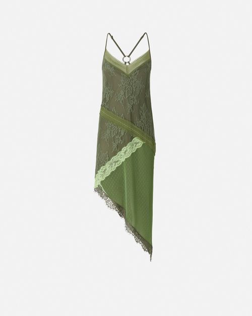 Asymmetric patchwork-effect lace mini dress - 36