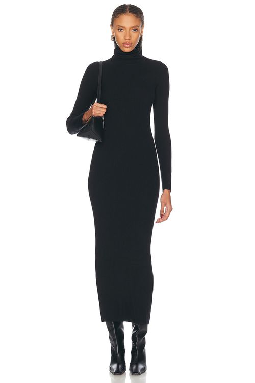 Enza Costa Silk Sweater Rib Ankle Turtleneck Dress in Black - Black. XS also in L