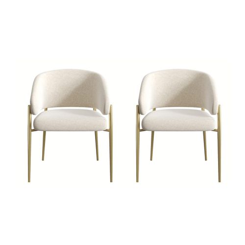 Set of 2 Dining Chairs with Metal Frame for Long-Lasting Use, Fabric Upholstered with Curved Backrest, 24" L x 22" W x 31.5" H, Beige | Aosom Canada