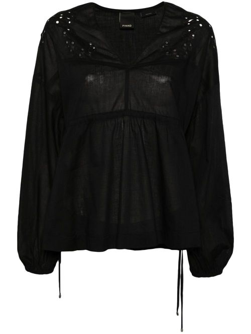 Broderie-anglaise V-neck blouse - Black