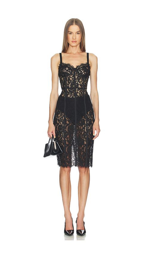 L'AGENCE Jennifer Lace Bustier Midi Dress in Black. - 0 also , 4