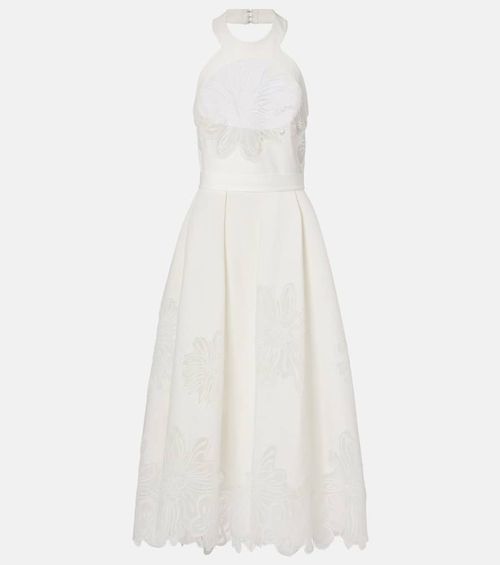 Embroidered halterneck cocktail dress