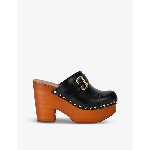 Womens Black Jeanette Wedge Cowhide Clogs
