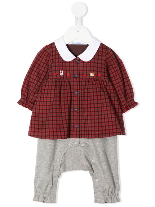 Check-print long-sleeve dress - Red