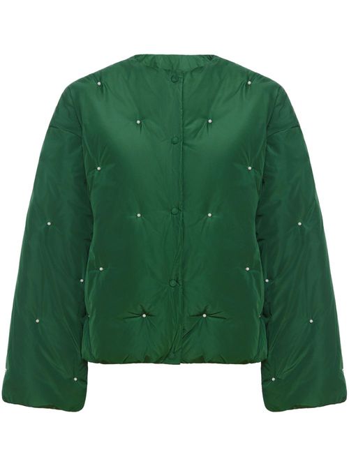 Faux pearl-embellished bomber jacket - Green