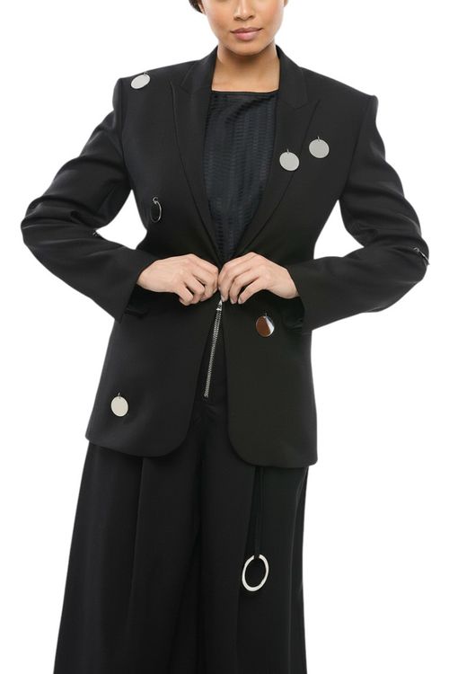 Black Embellished Peaked Lapel Blazer