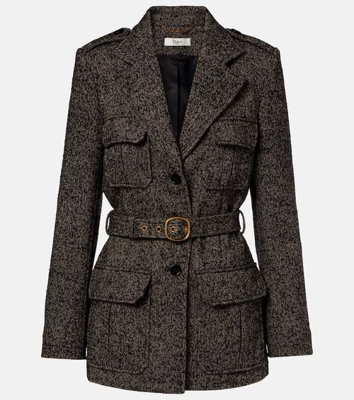 Chloé Belted herringbone wool-blend coat