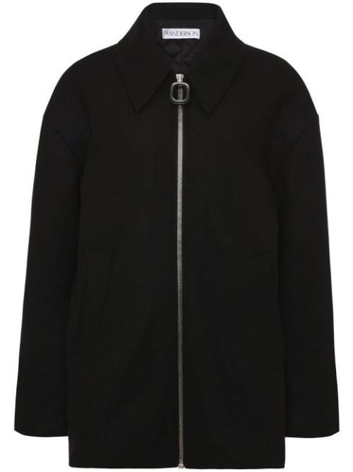 Zip-front wool-blend coat
