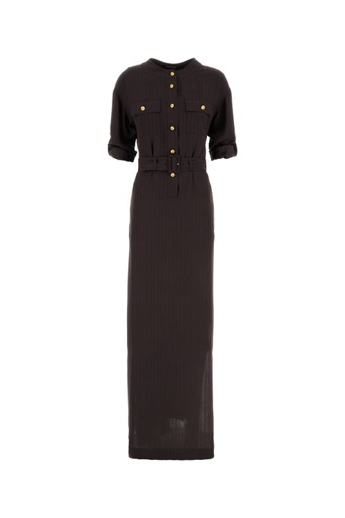 Belted Shirt Dress Dress — Brown