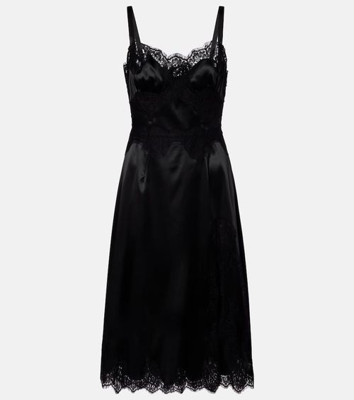 Lace-trimmed satin slip dress