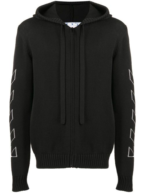 Diag Outline knitted zip-up hoodie - Black