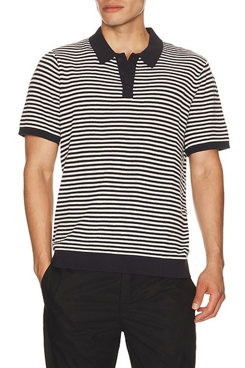 Onia Textured Knit Polo in Midnight & Egret - Navy,White. XL/1X also in S