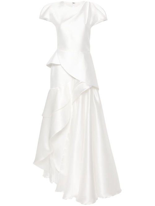 Asymmetric satin skirt set - White