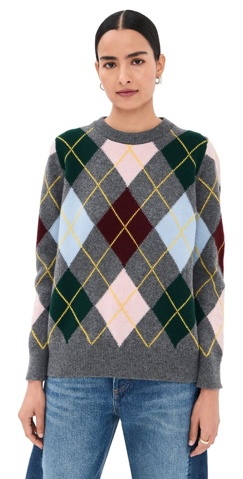 &Argyle Slouch Crewneck Sweater Grey With Pale Pink