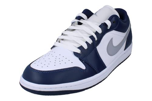 NIKE Air Jordan 1 Low Men's Shoes (553558-141, White/Midnight Navy/Wolf Grey)