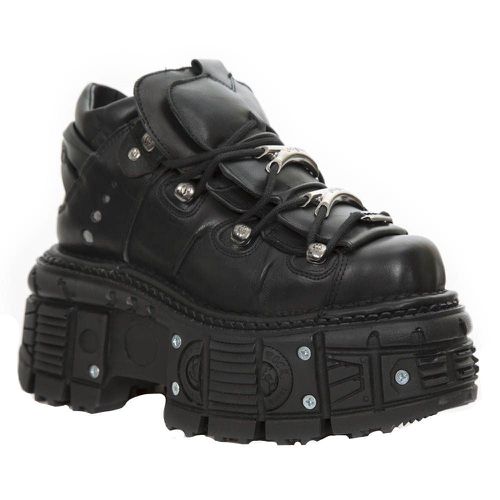 Unisex Metallic Black Leather Gothic Boots- M-TANK106-C2