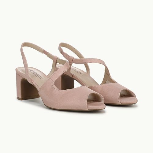 Stride Shoes Theo Peep Toe Pump Sandals True Blush Microsuede