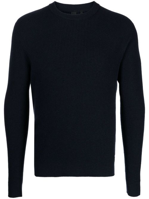 Logo-plaque ribbed-knit jumper - Blue
