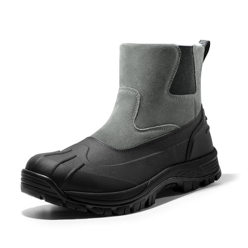 NORTIV 8 Mens Slip on Winter Boots Waterproof Rain Boot for Outdoor SNSB232M BLACK