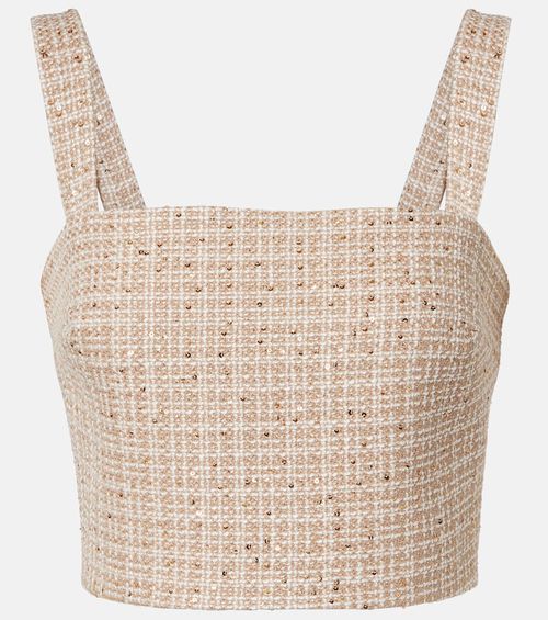 Checked sequined tweed crop top