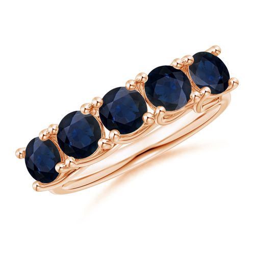 Angara 2.3 Carats Half Eternity Five Stone Blue Sapphire Wedding Band in 18K Rose Gold