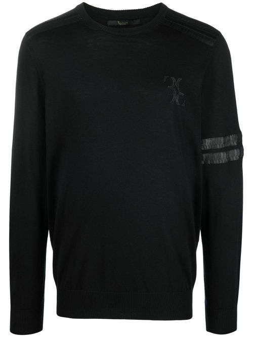 Snakeskin-effect fine-knit jumper - Black