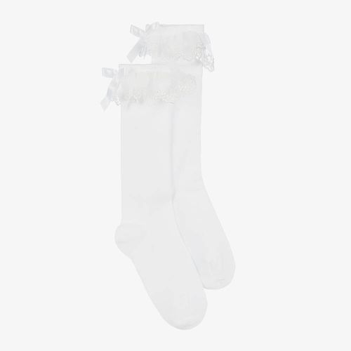 Meia Pata Girls White Frilly Knee High Socks
