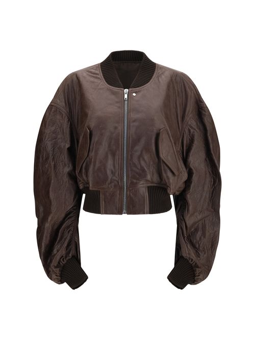 Cropped Leather Bomber Jacket — Brown