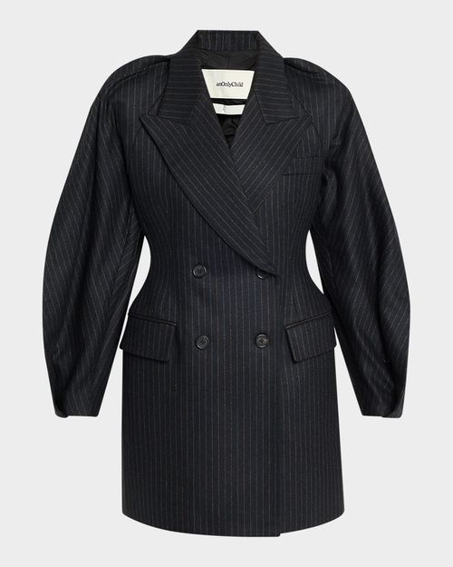 Kitts Ruched Balloon-Sleeve Double-Breasted Blazer