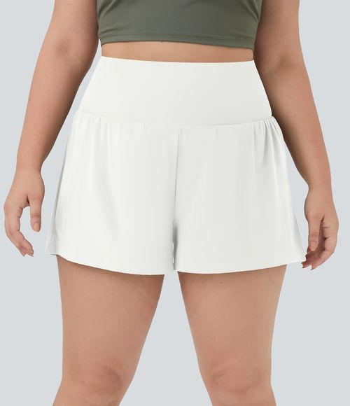 Pocket Plus Pocket 2-in-1 Gym Plus Size Shorts 2.5'' Gym Short - White