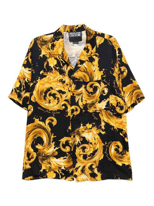 Black Baroque Print Shirt With Chest Pocket