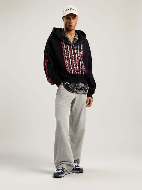 Flames Flag Zip Hoodie Man  Black