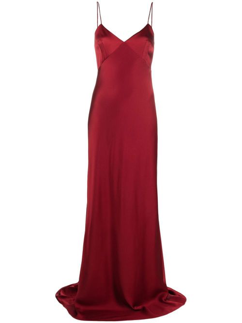 V-neck satin gown - Red